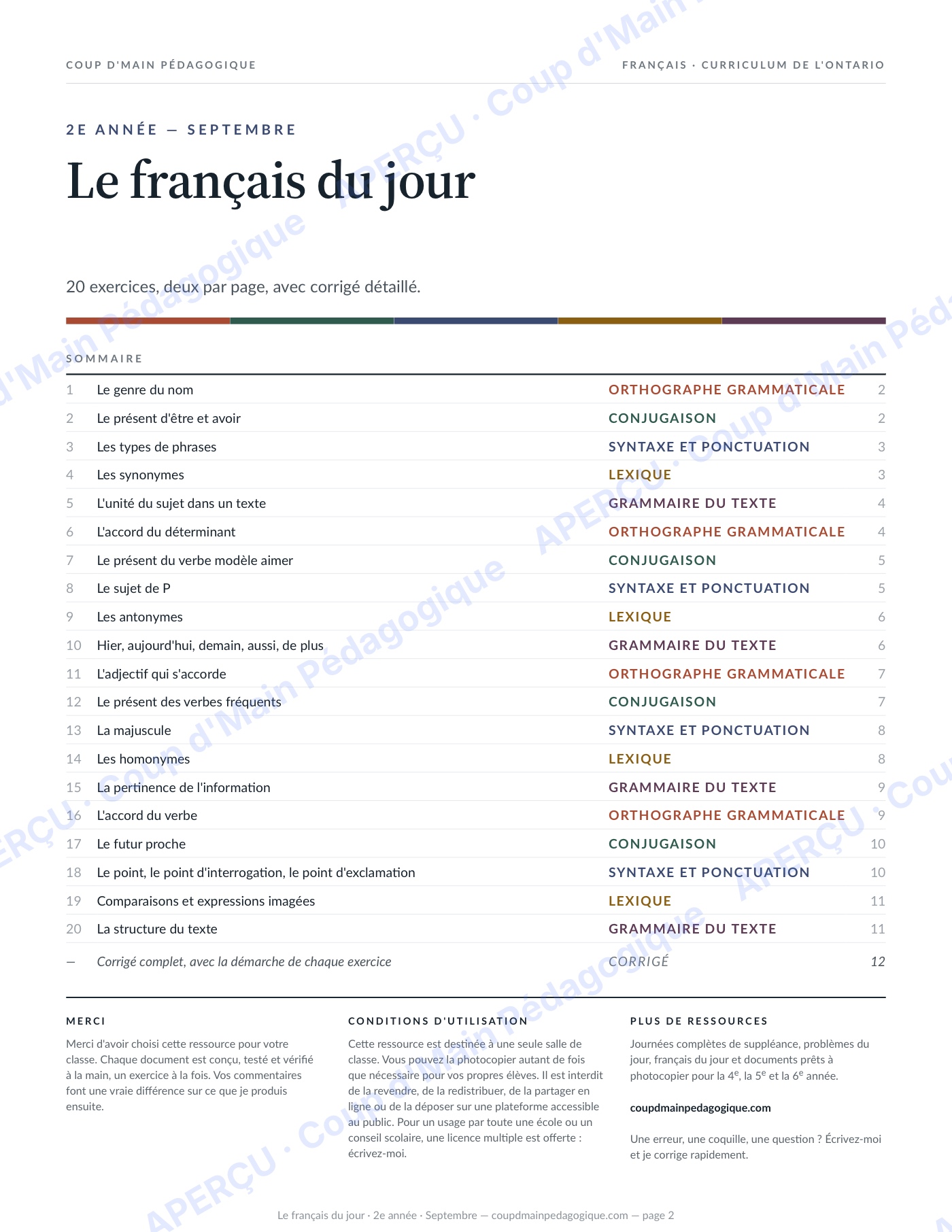 Page 2 — Le français du jour — 2e année, année complète