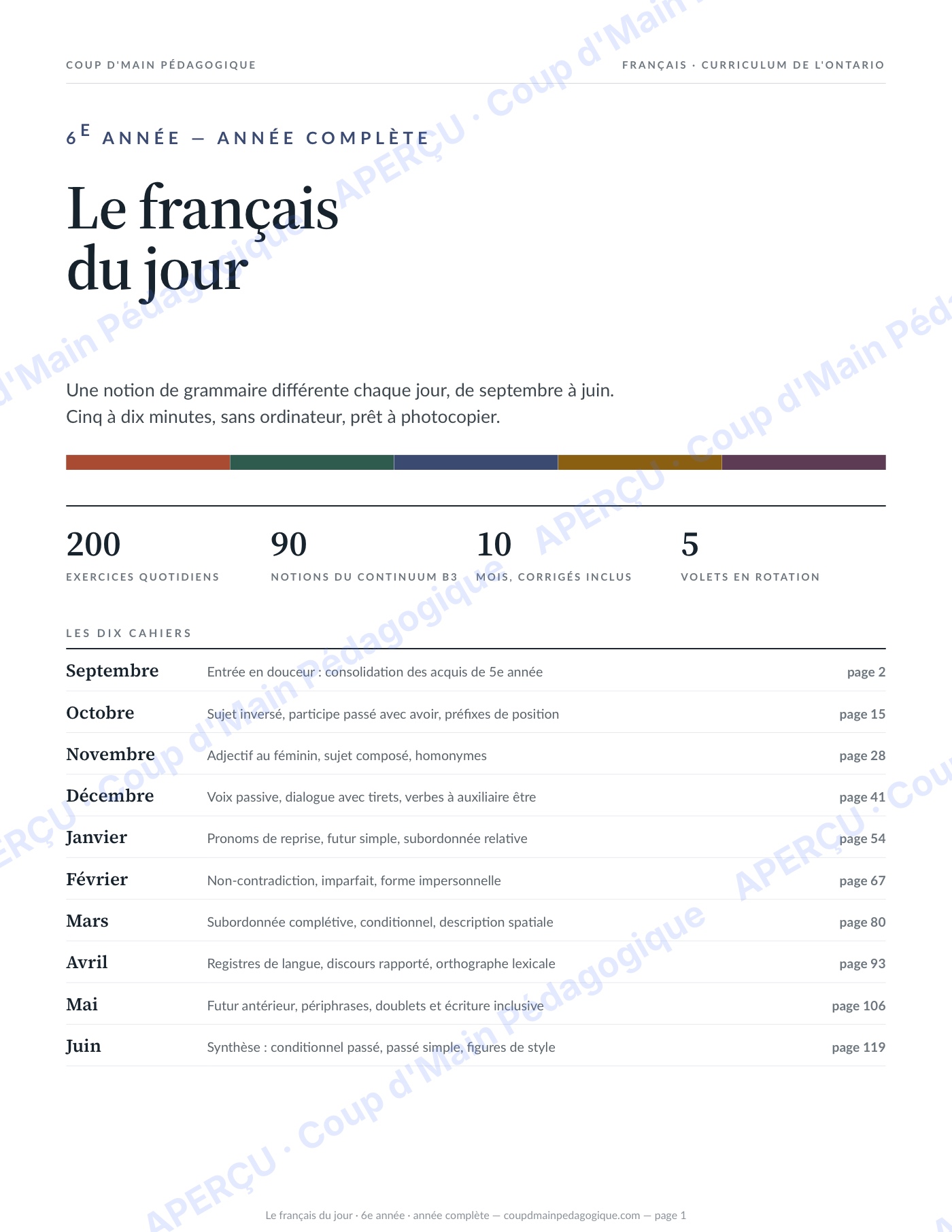 Page 1 — Le français du jour — 6e année, année complète