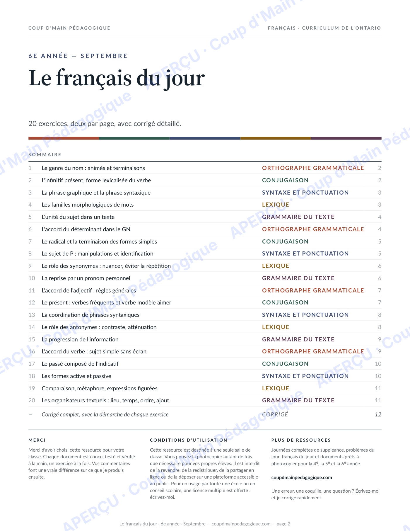 Page 2 — Le français du jour — 6e année, année complète
