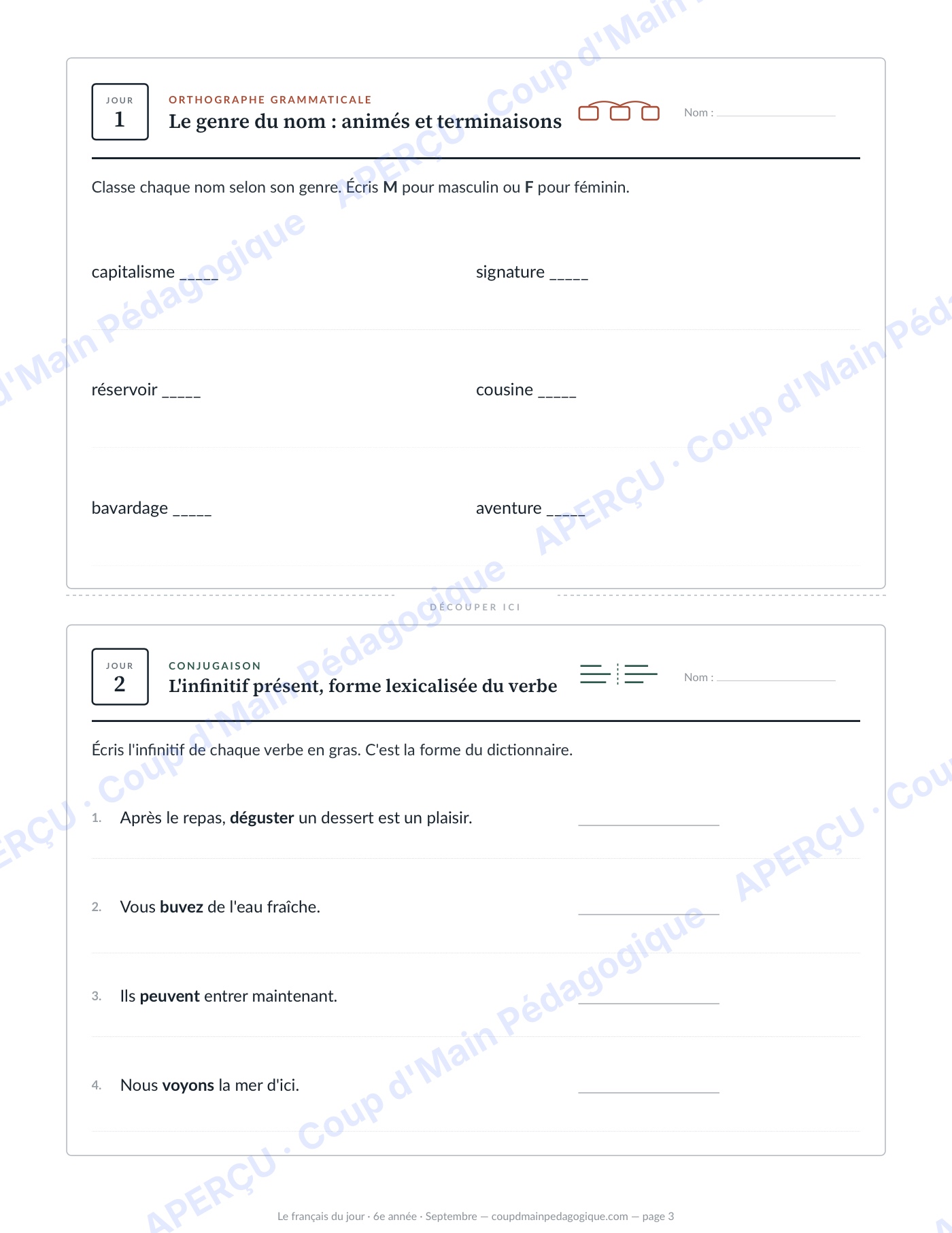 Page 3 — Le français du jour — 6e année, année complète