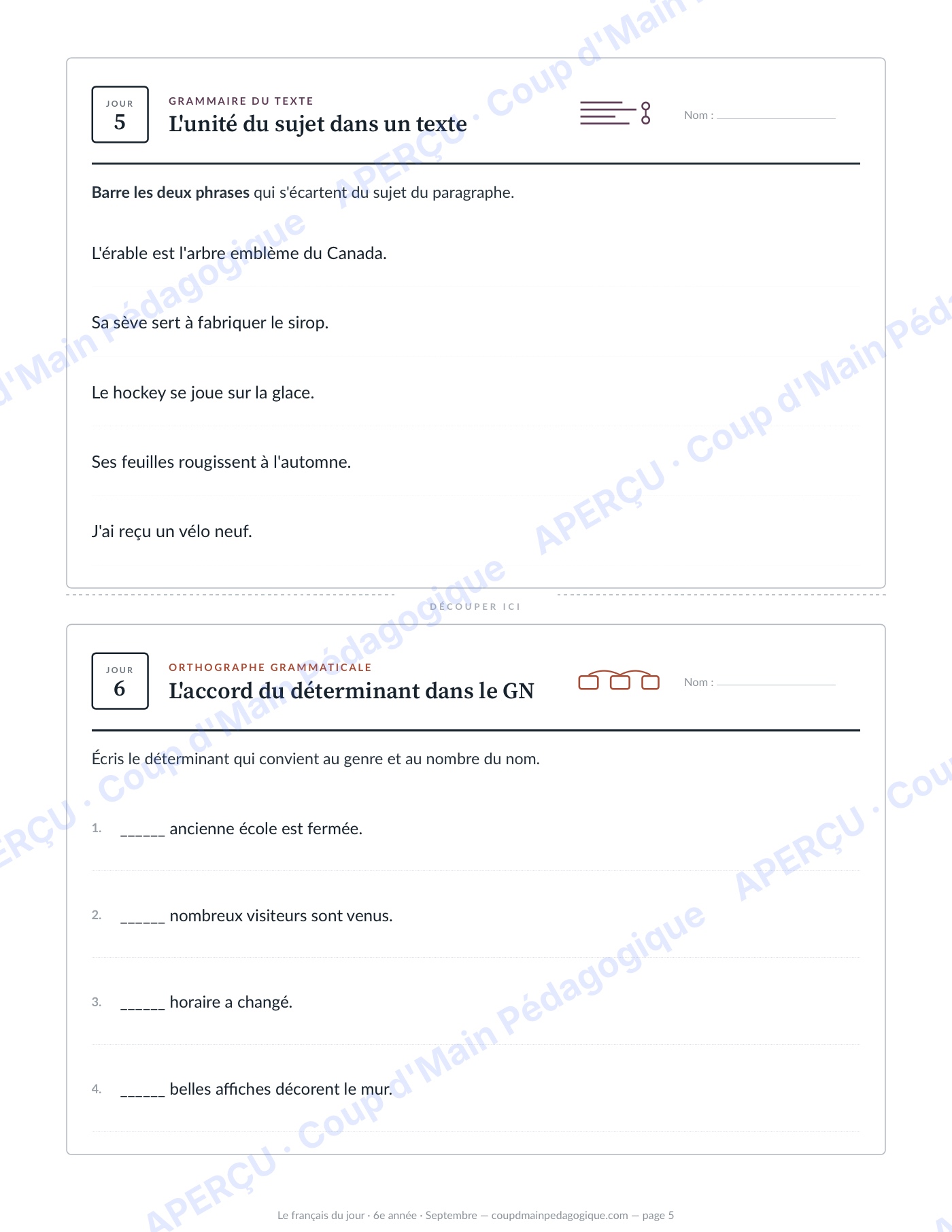 Page 5 — Le français du jour — 6e année, année complète