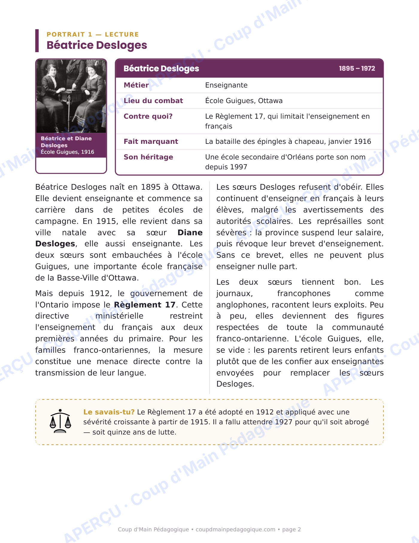 Page 2 — Deux femmes, deux combats — 7e année