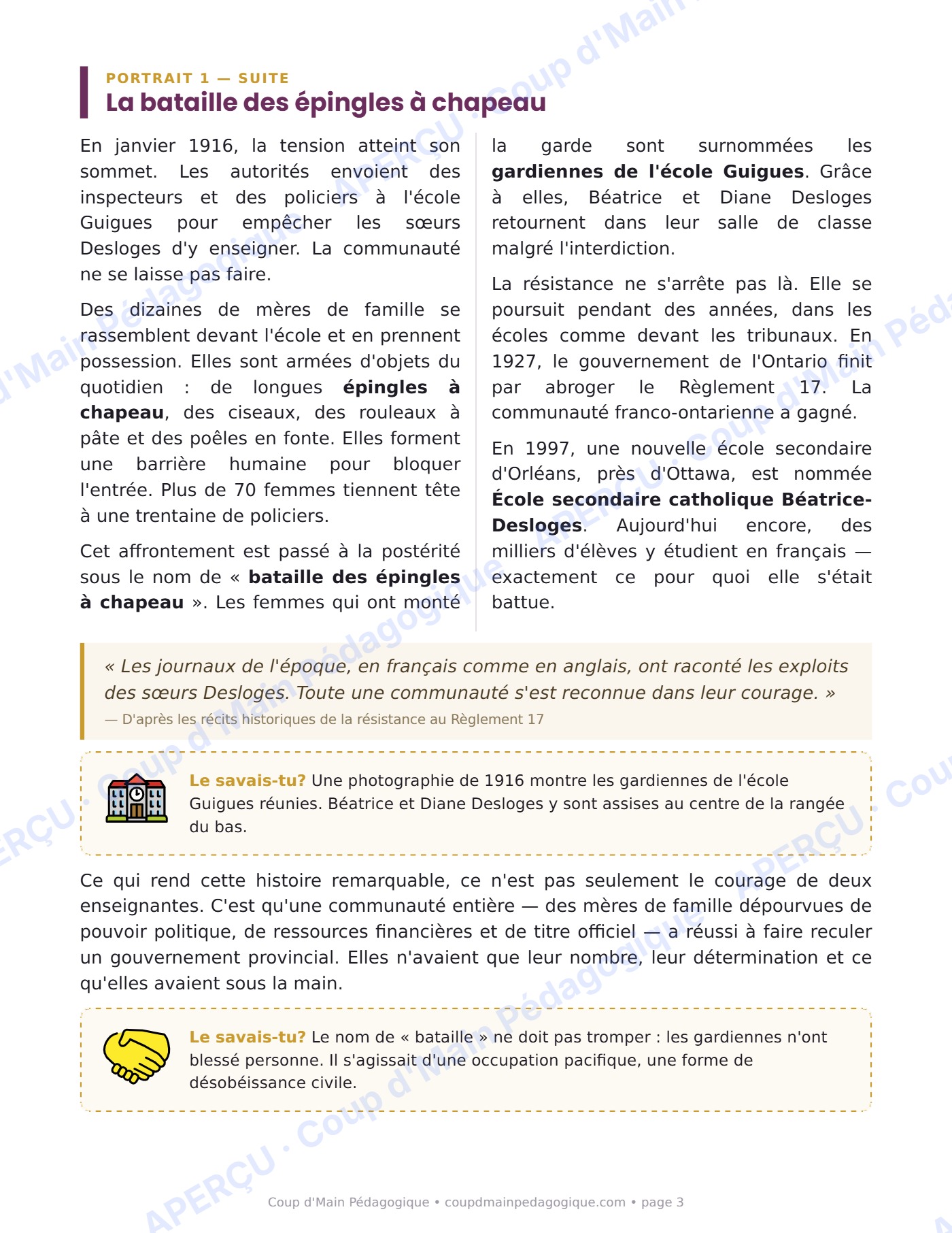 Page 3 — Deux femmes, deux combats — 7e année