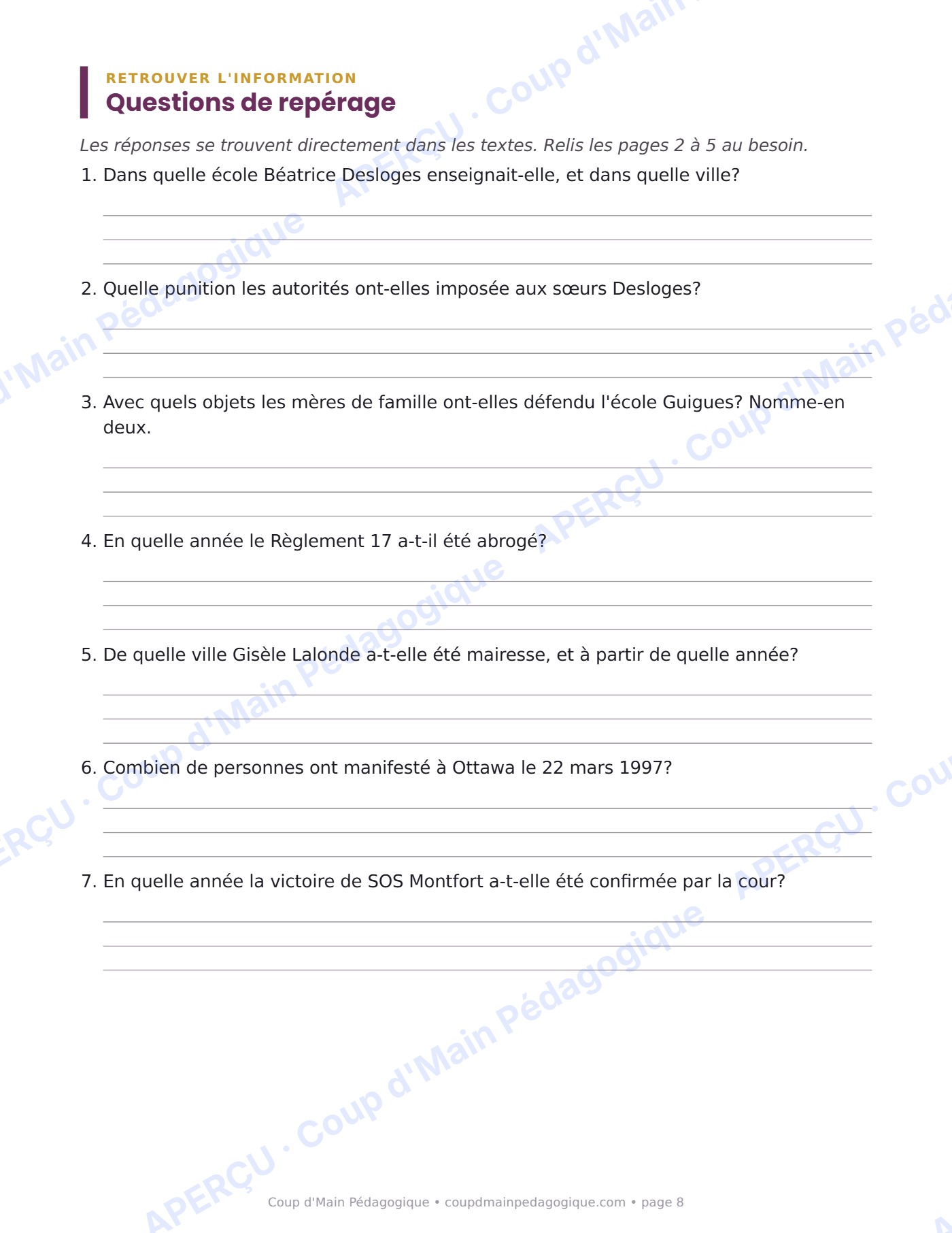 Page 8 — Deux femmes, deux combats — 7e année