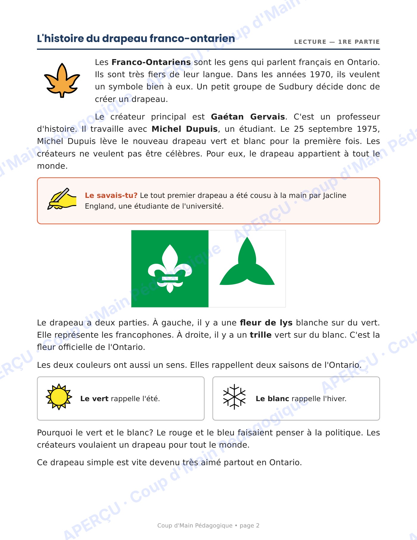 Page 2 — La Journée des Franco-Ontariens — 3e année