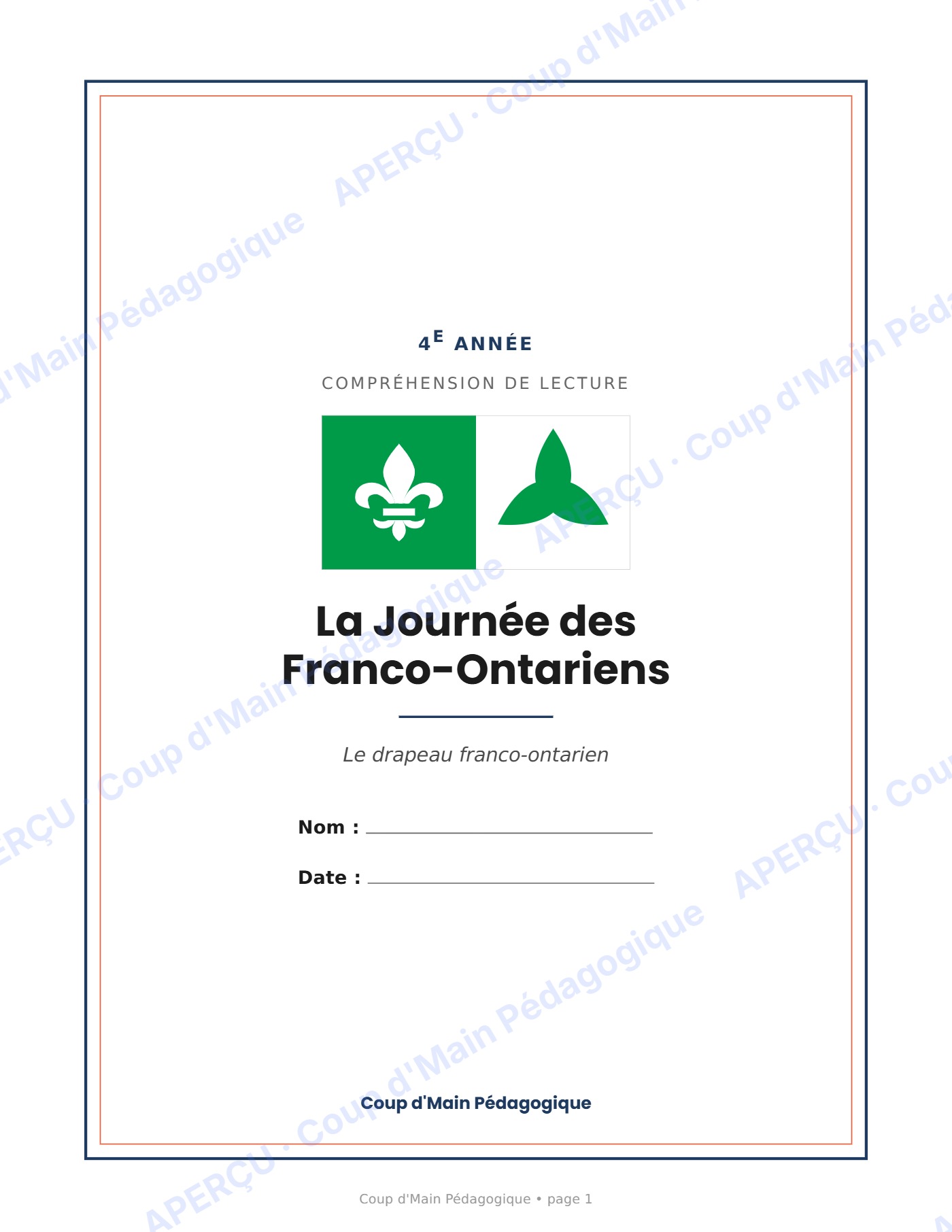 Page 1 — La Journée des Franco-Ontariens — 4e année