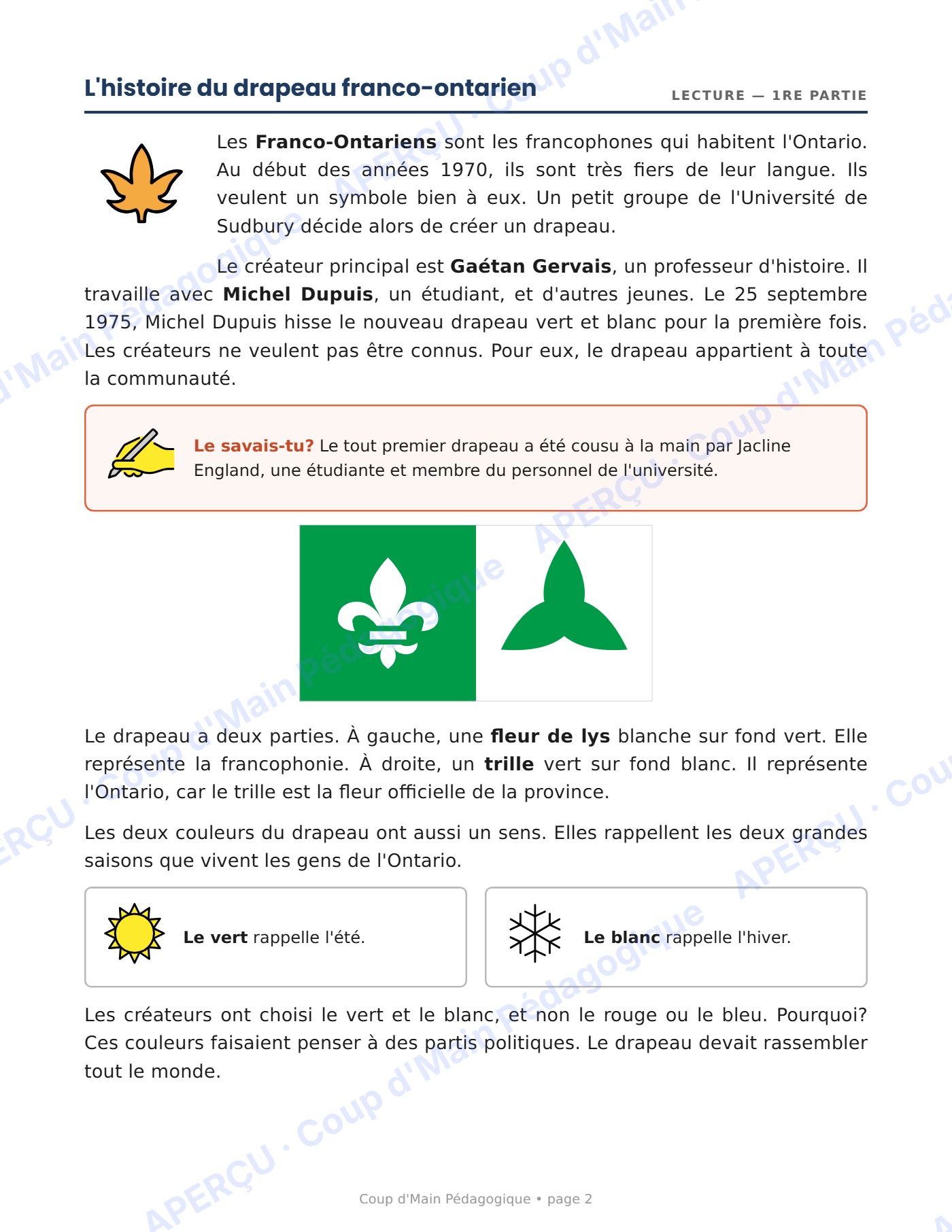 Page 2 — La Journée des Franco-Ontariens — 4e année