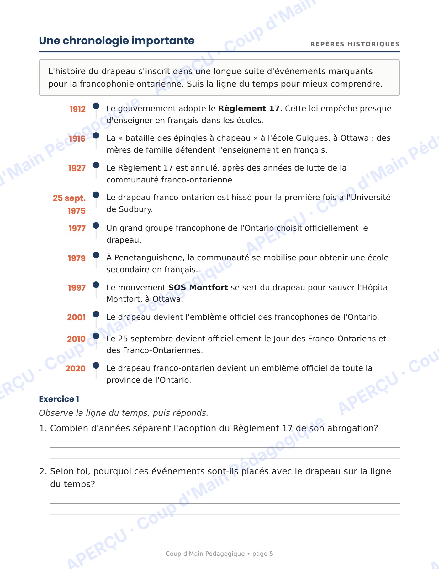 Page 5 — La Journée des Franco-Ontariens — 4e année