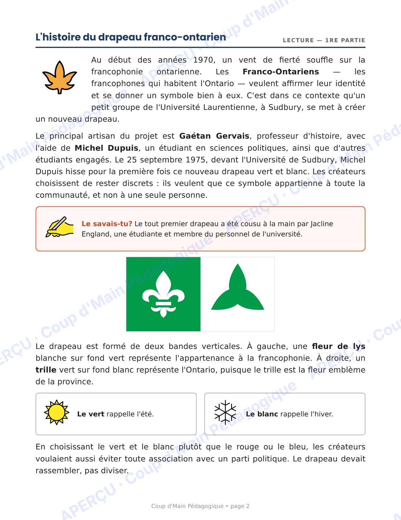 Page 2 — La Journée des Franco-Ontariens — 6e année