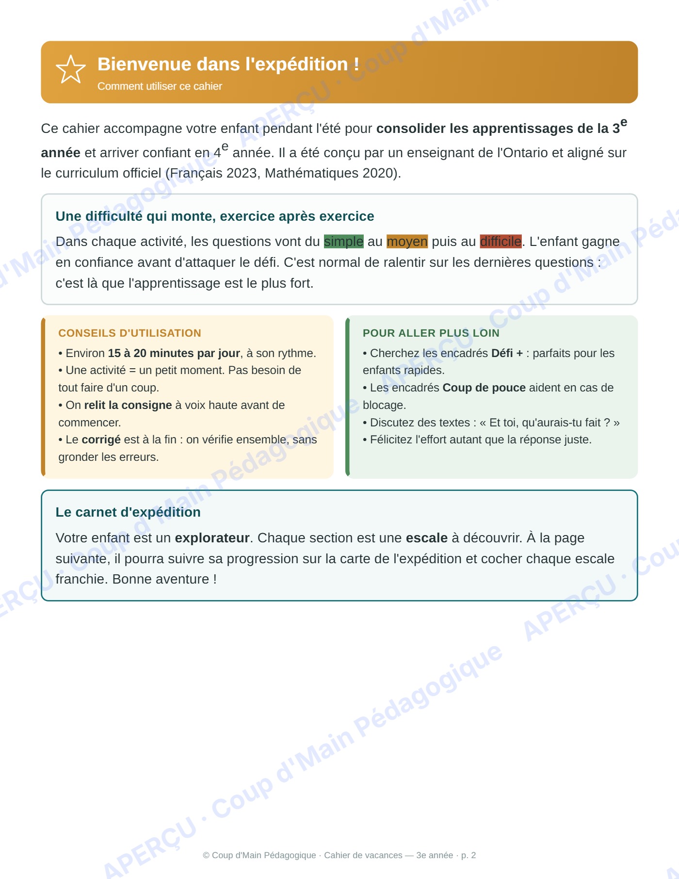 Page 2 — Cahier de vacances — 3e année