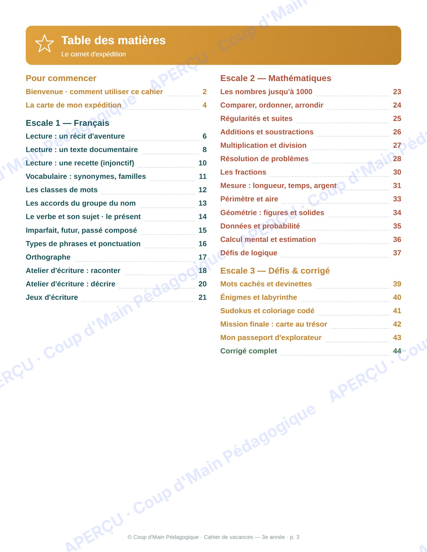 Page 3 — Cahier de vacances — 3e année