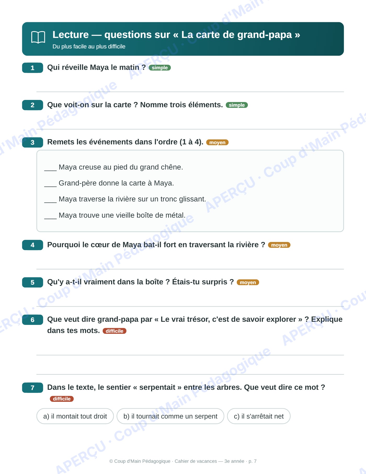 Page 7 — Cahier de vacances — 3e année