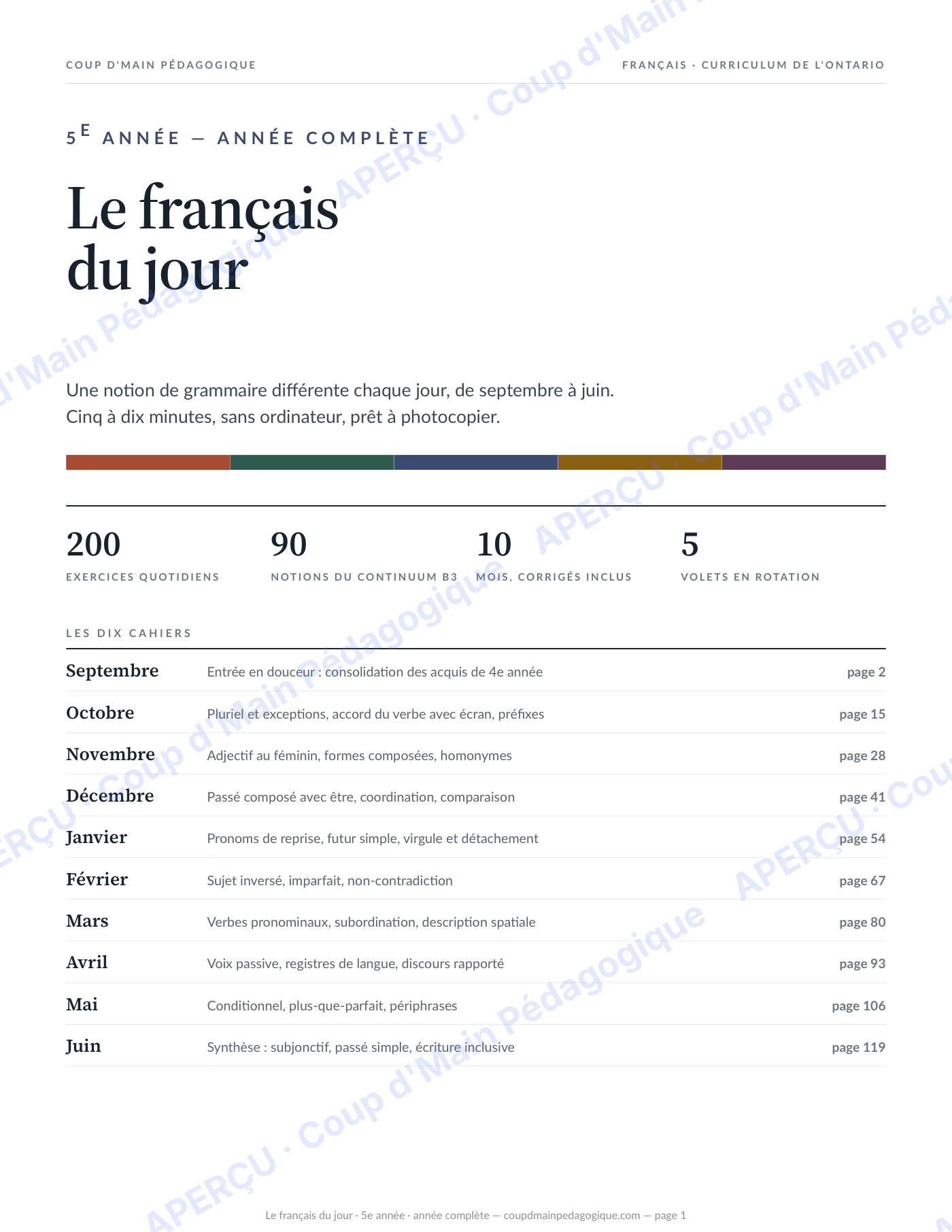Page 1 — Le français du jour — 5e année, année complète
