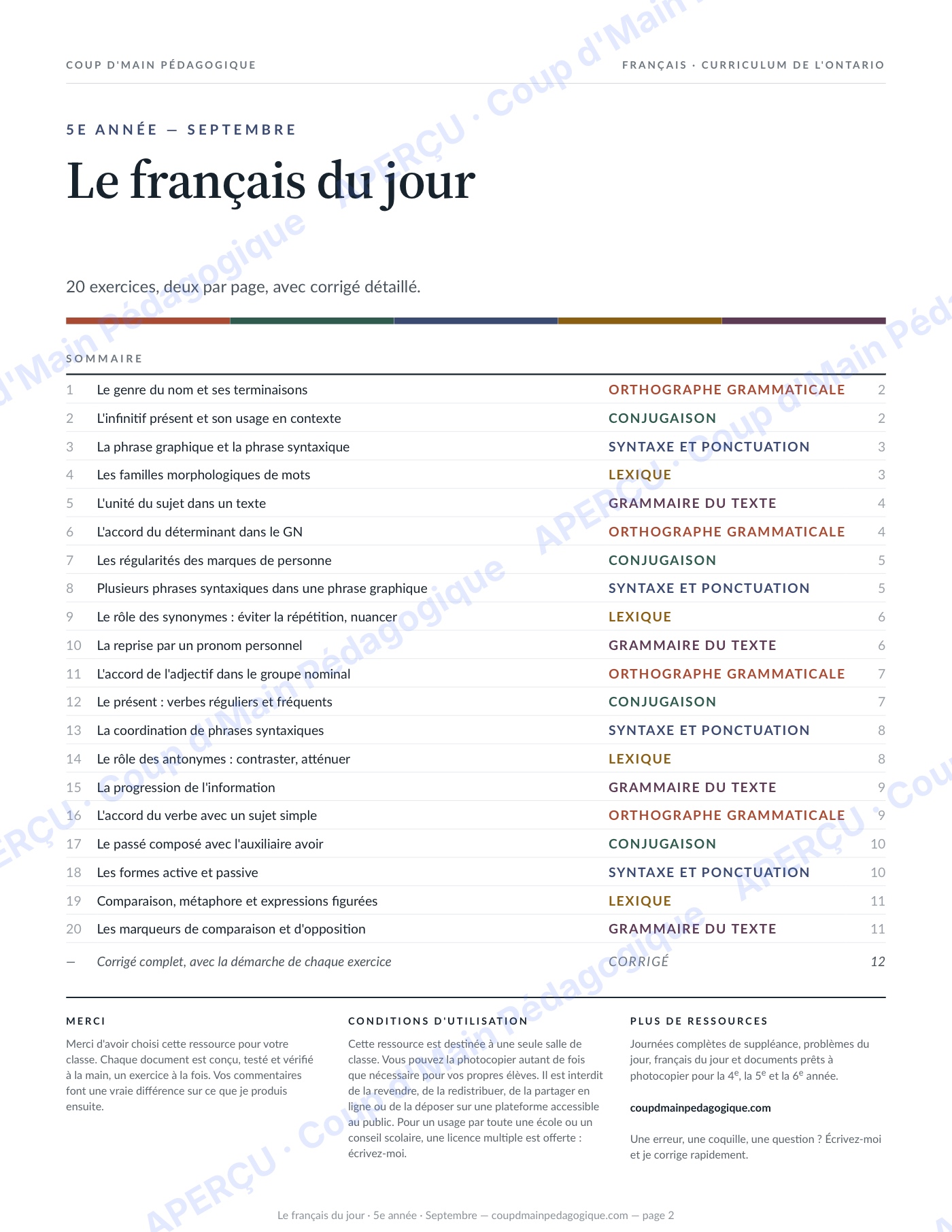 Page 2 — Le français du jour — 5e année, année complète