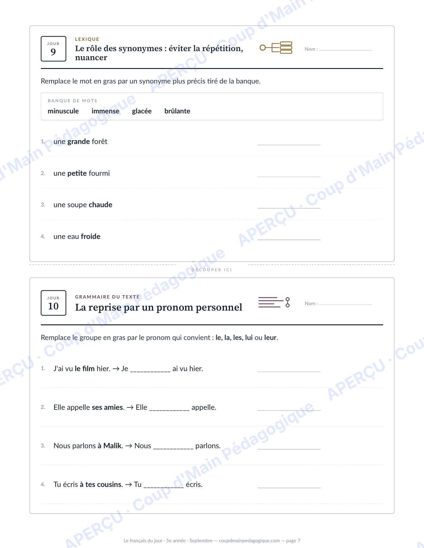Page 7 — Le français du jour — 5e année, année complète
