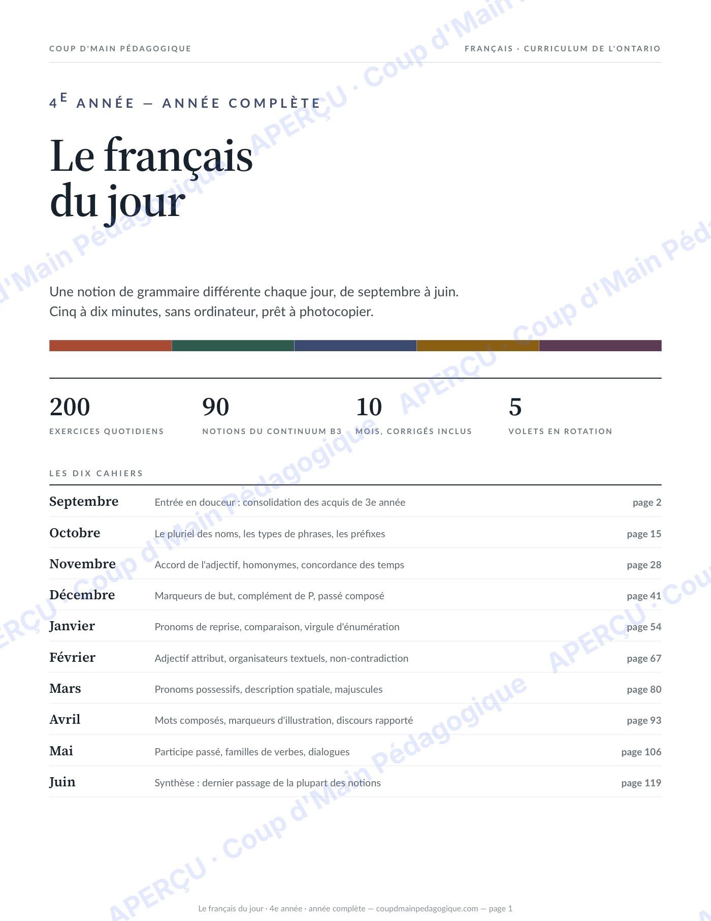Page 1 — Le français du jour — 4e année, année complète