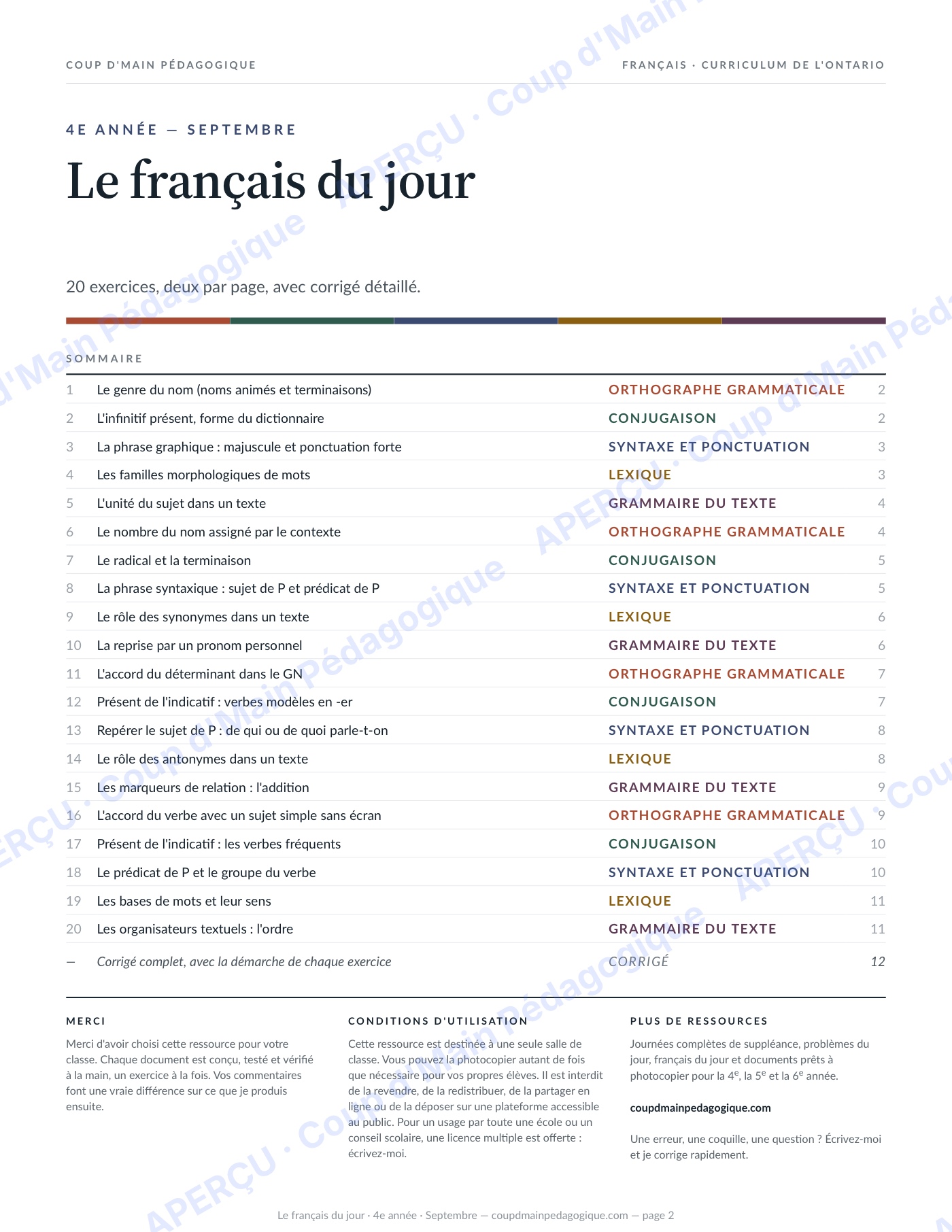Page 2 — Le français du jour — 4e année, année complète