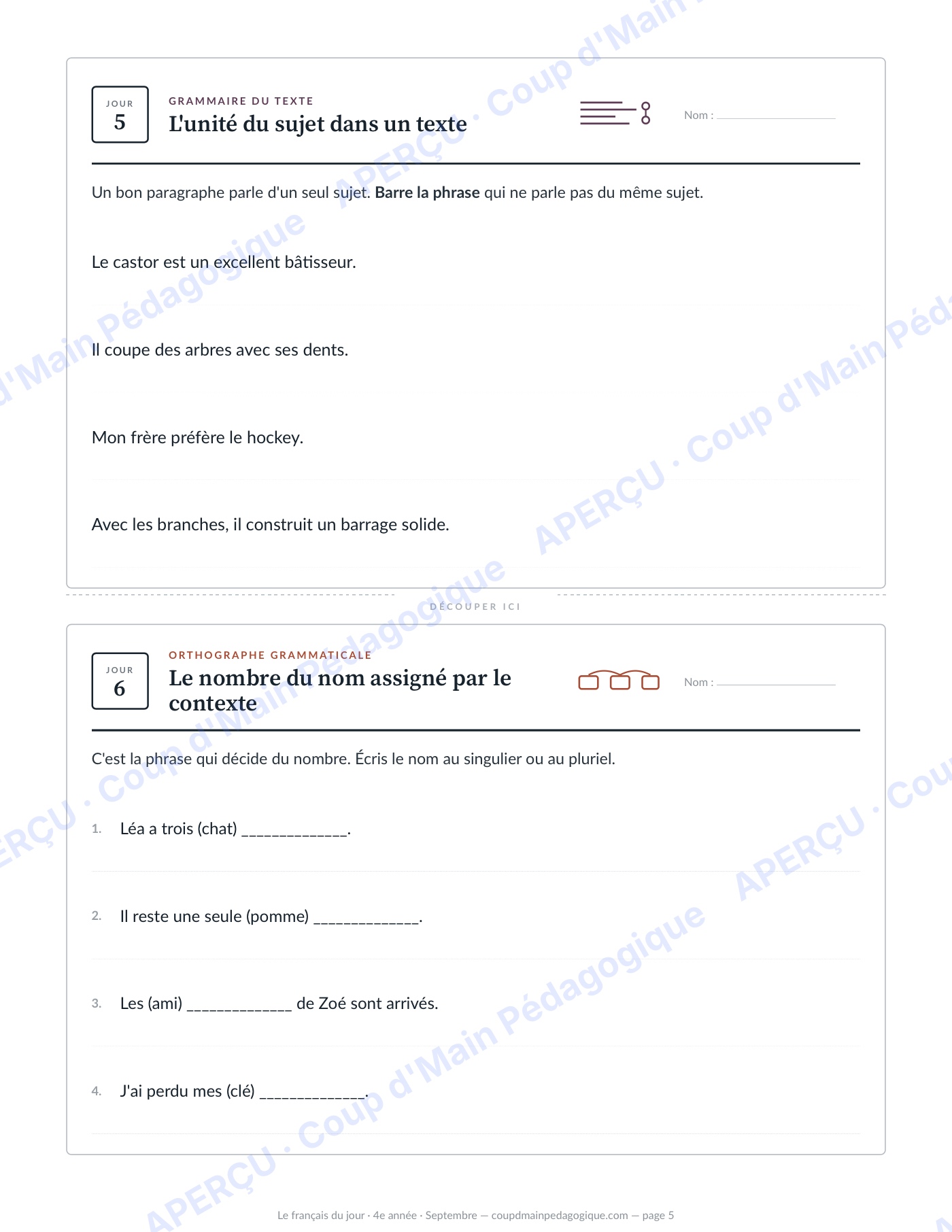 Page 5 — Le français du jour — 4e année, année complète