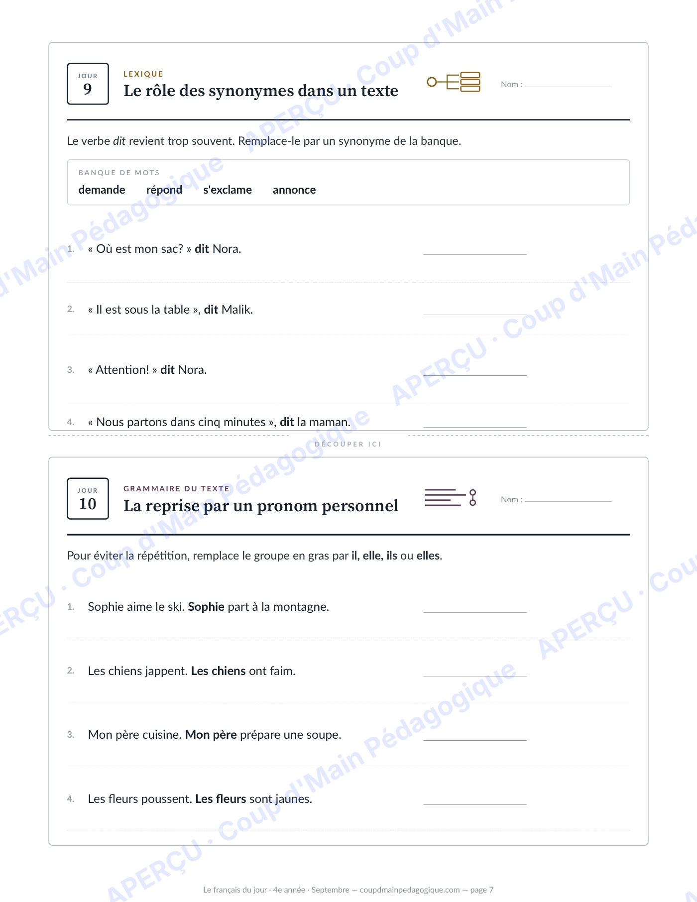 Page 7 — Le français du jour — 4e année, année complète