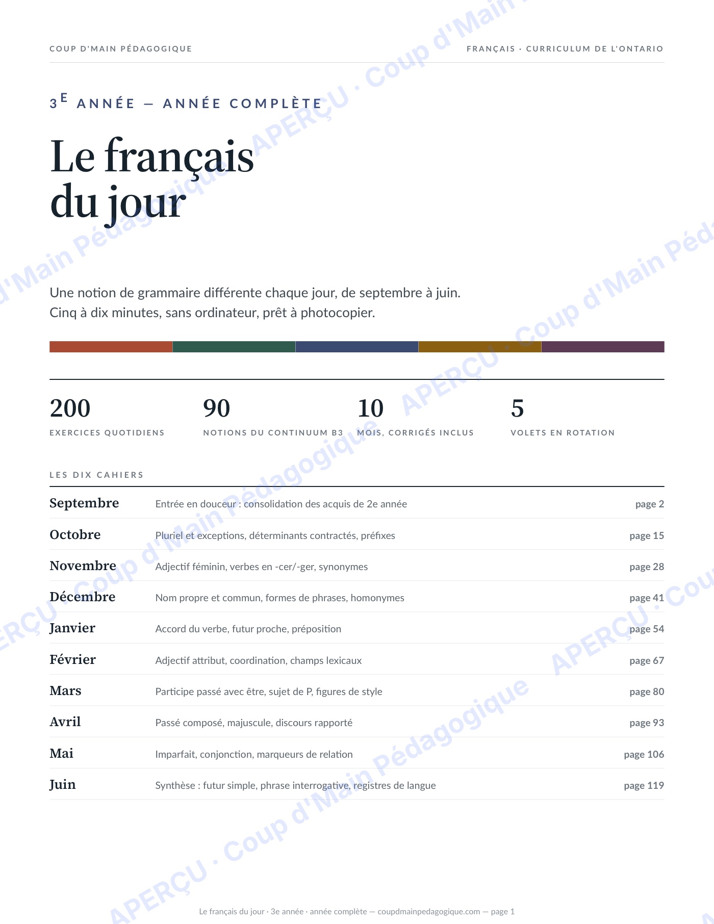 Page 1 — Le français du jour — 3e année, année complète