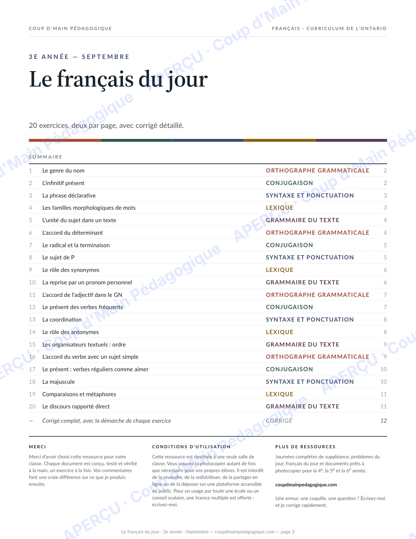 Page 2 — Le français du jour — 3e année, année complète