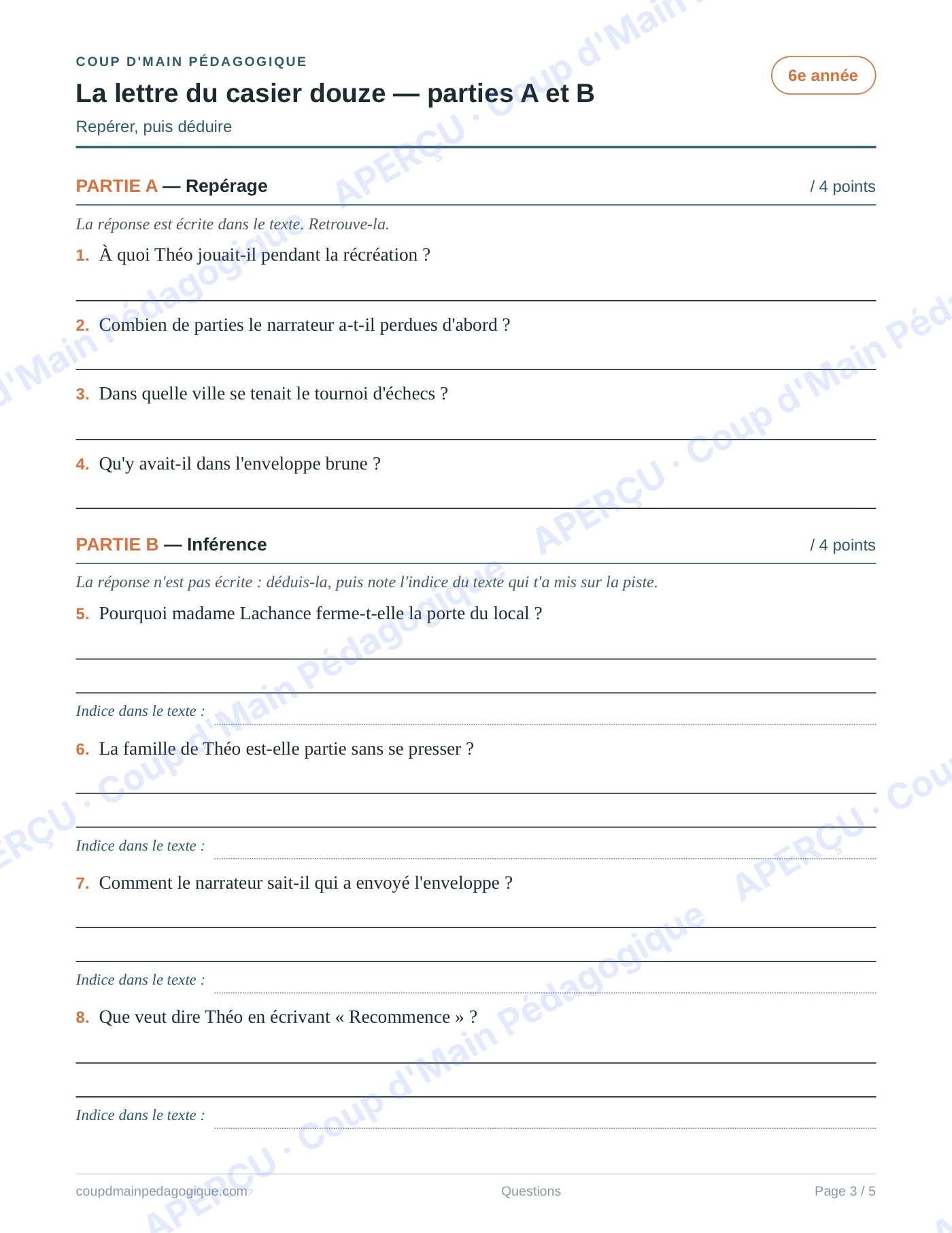 Page 3 — La lettre du casier douze — 6e année, lecture