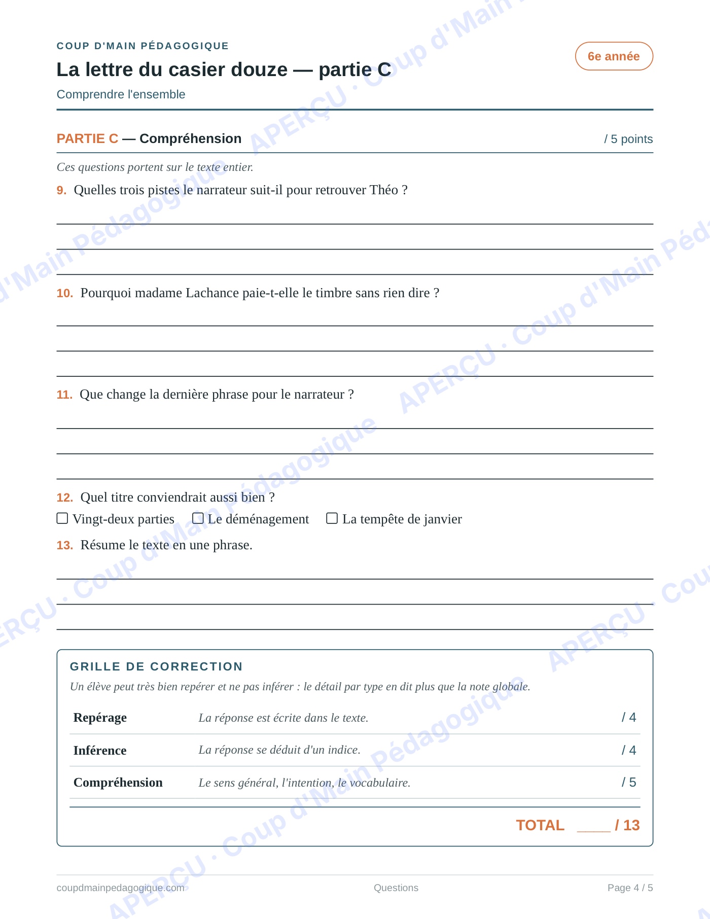 Page 4 — La lettre du casier douze — 6e année, lecture