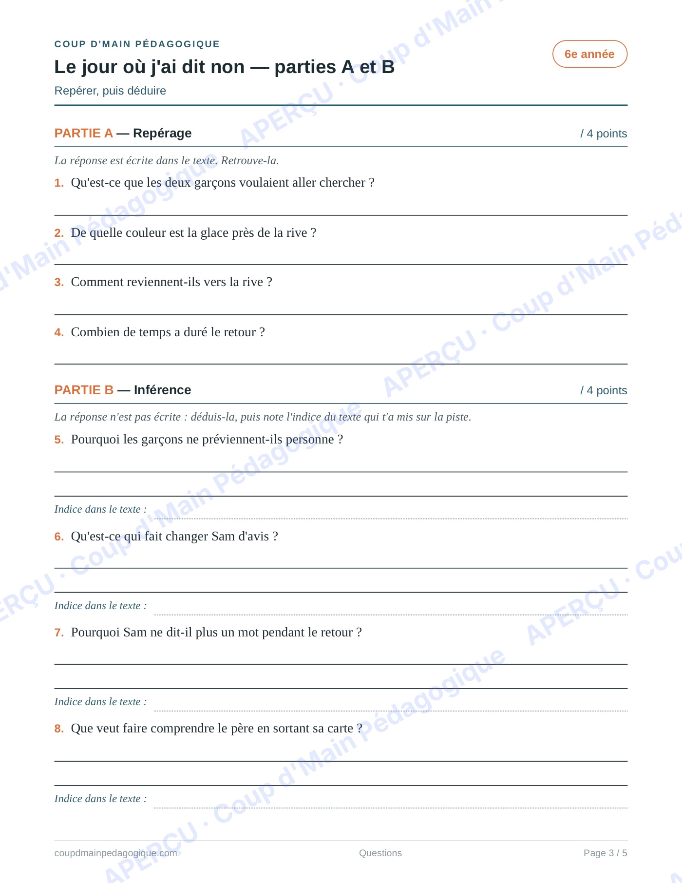 Page 3 — Le jour où j'ai dit non — 6e année, lecture