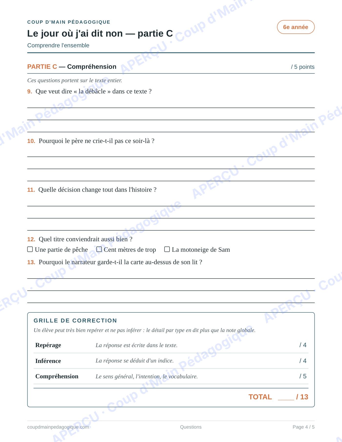 Page 4 — Le jour où j'ai dit non — 6e année, lecture