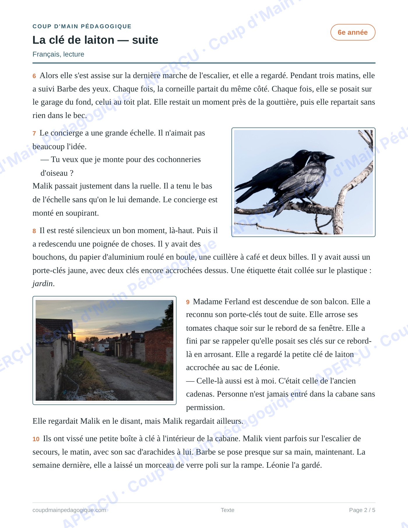 Page 2 — La clé de laiton — 6e année, lecture