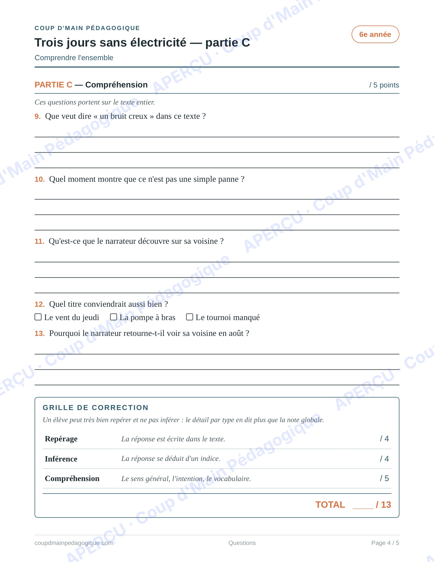 Page 4 — Trois jours sans électricité — 6e année, lecture
