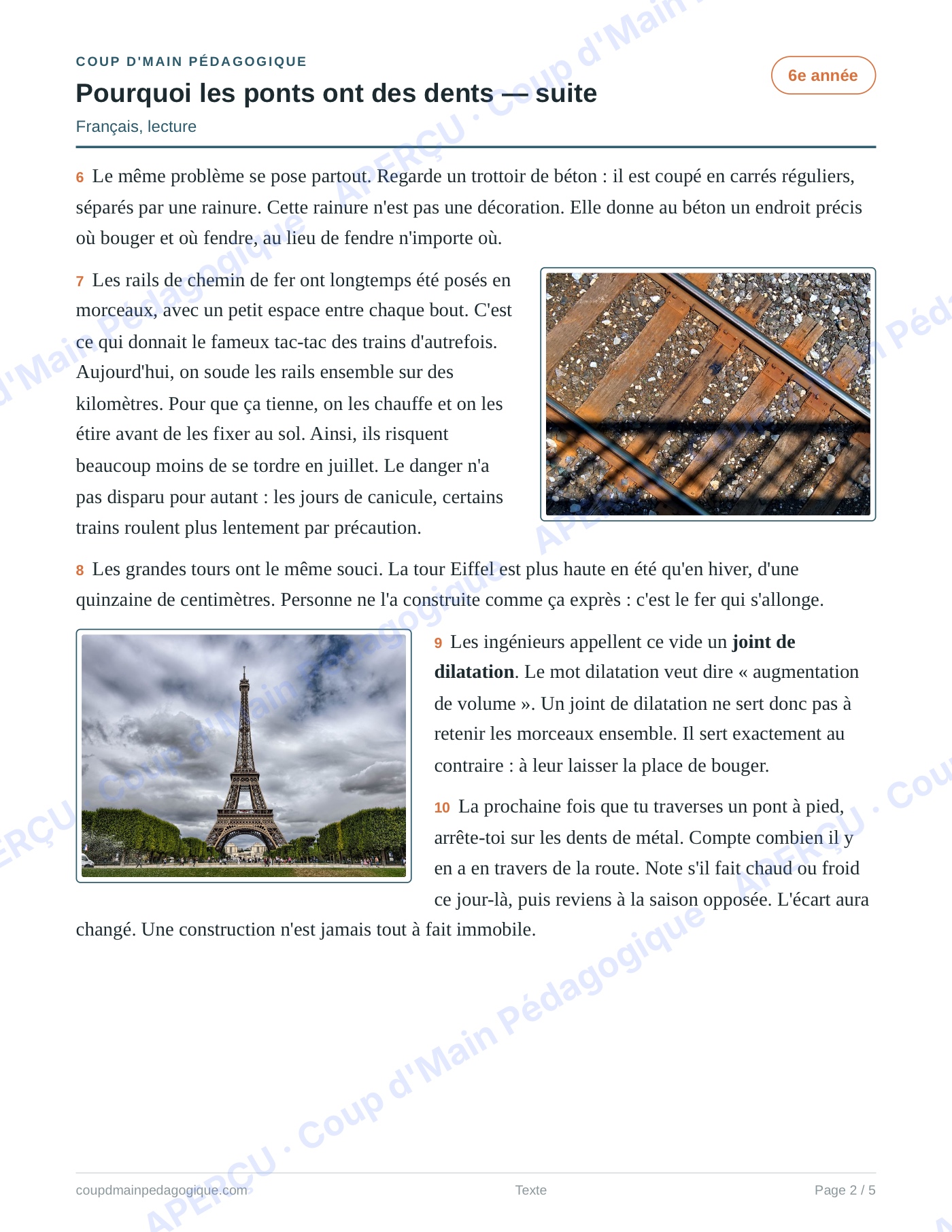 Page 2 — Pourquoi les ponts ont des dents — 6e, lecture