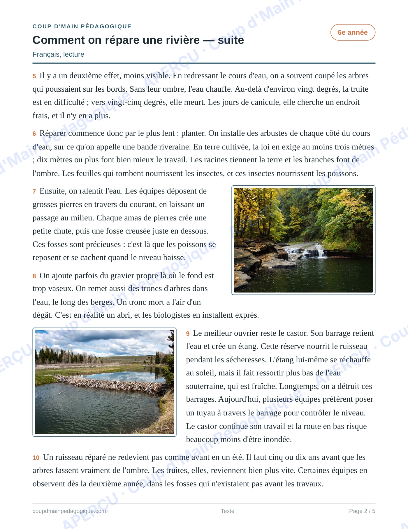 Page 2 — Comment on répare une rivière — 6e année, lecture