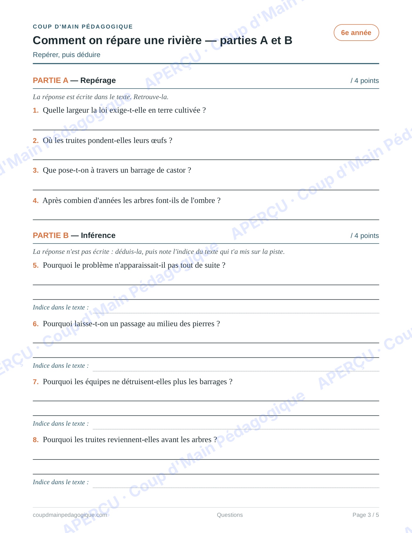 Page 3 — Comment on répare une rivière — 6e année, lecture