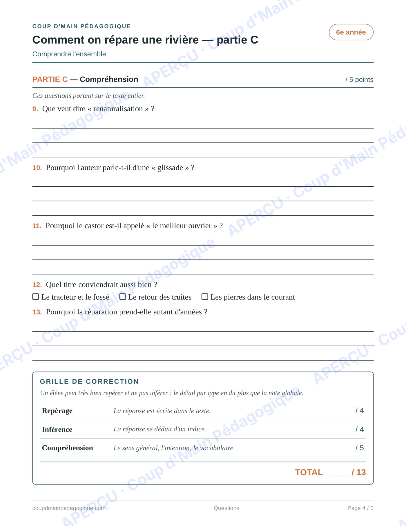 Page 4 — Comment on répare une rivière — 6e année, lecture