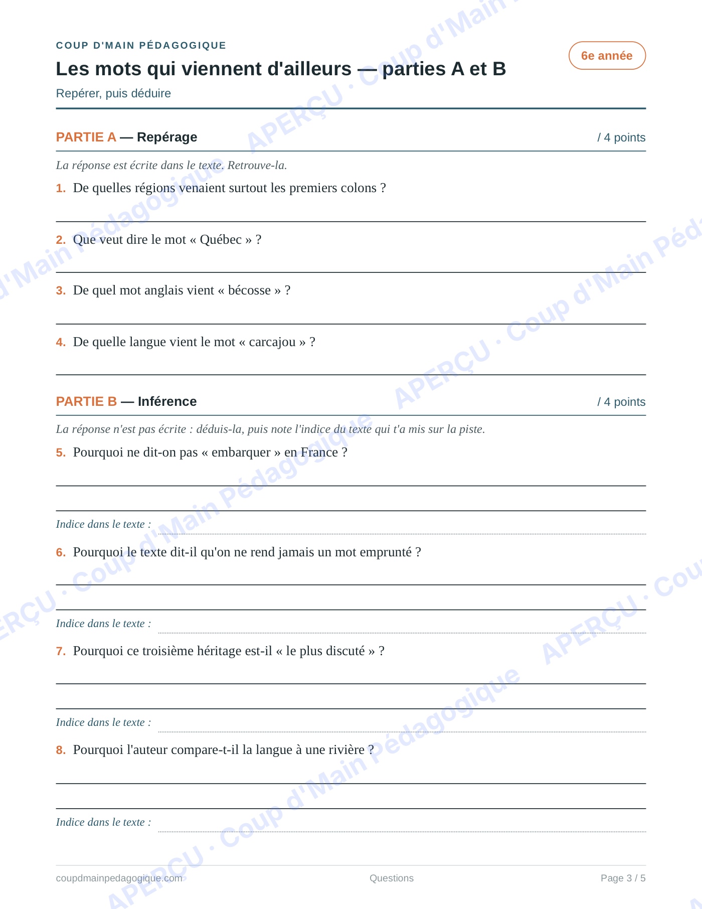 Page 3 — Les mots qui viennent d'ailleurs — 6e, lecture