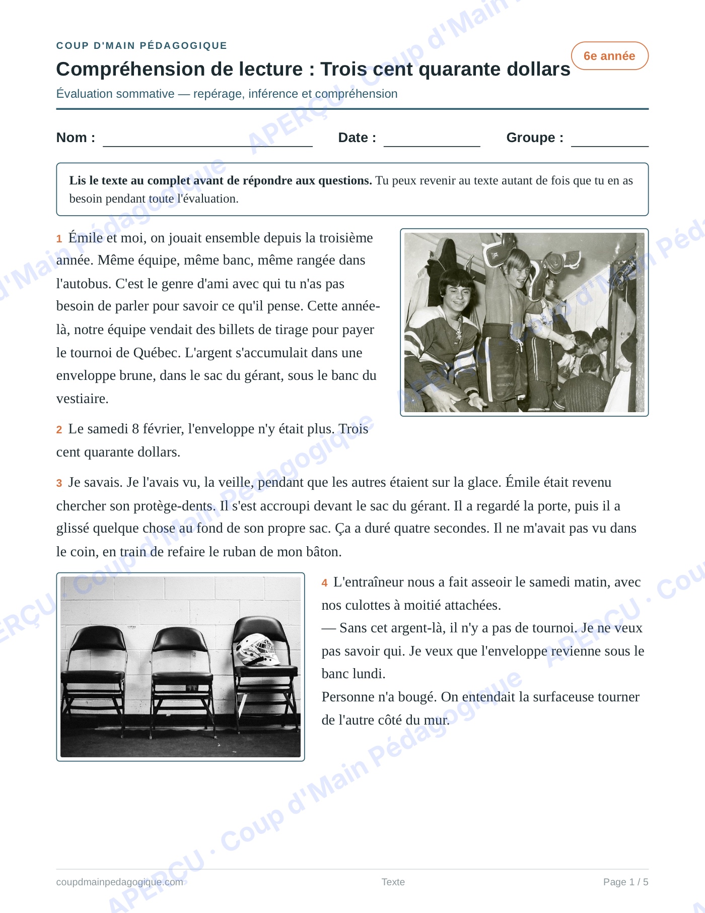 Page 1 — Évaluation sommative — 6e année, lecture