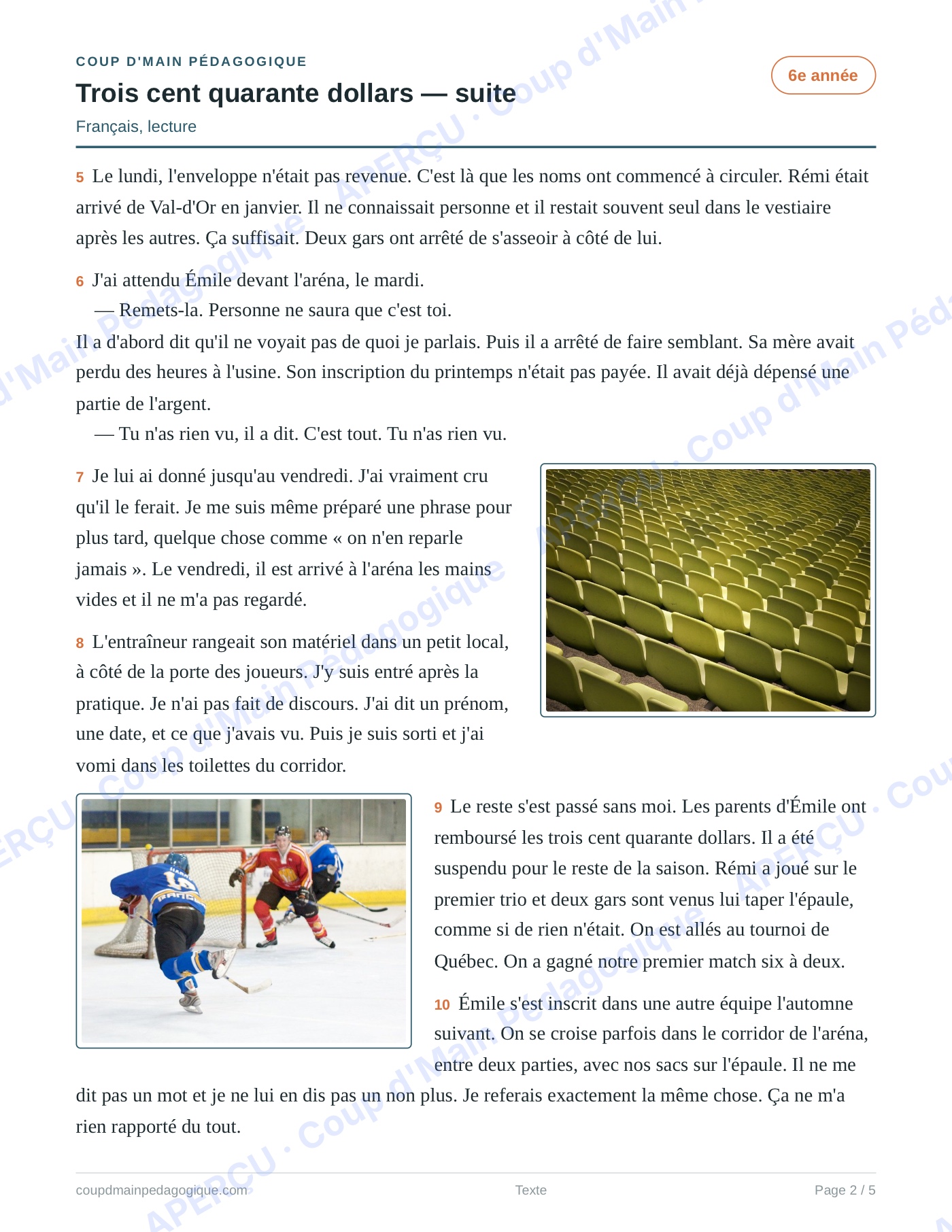 Page 2 — Évaluation sommative — 6e année, lecture