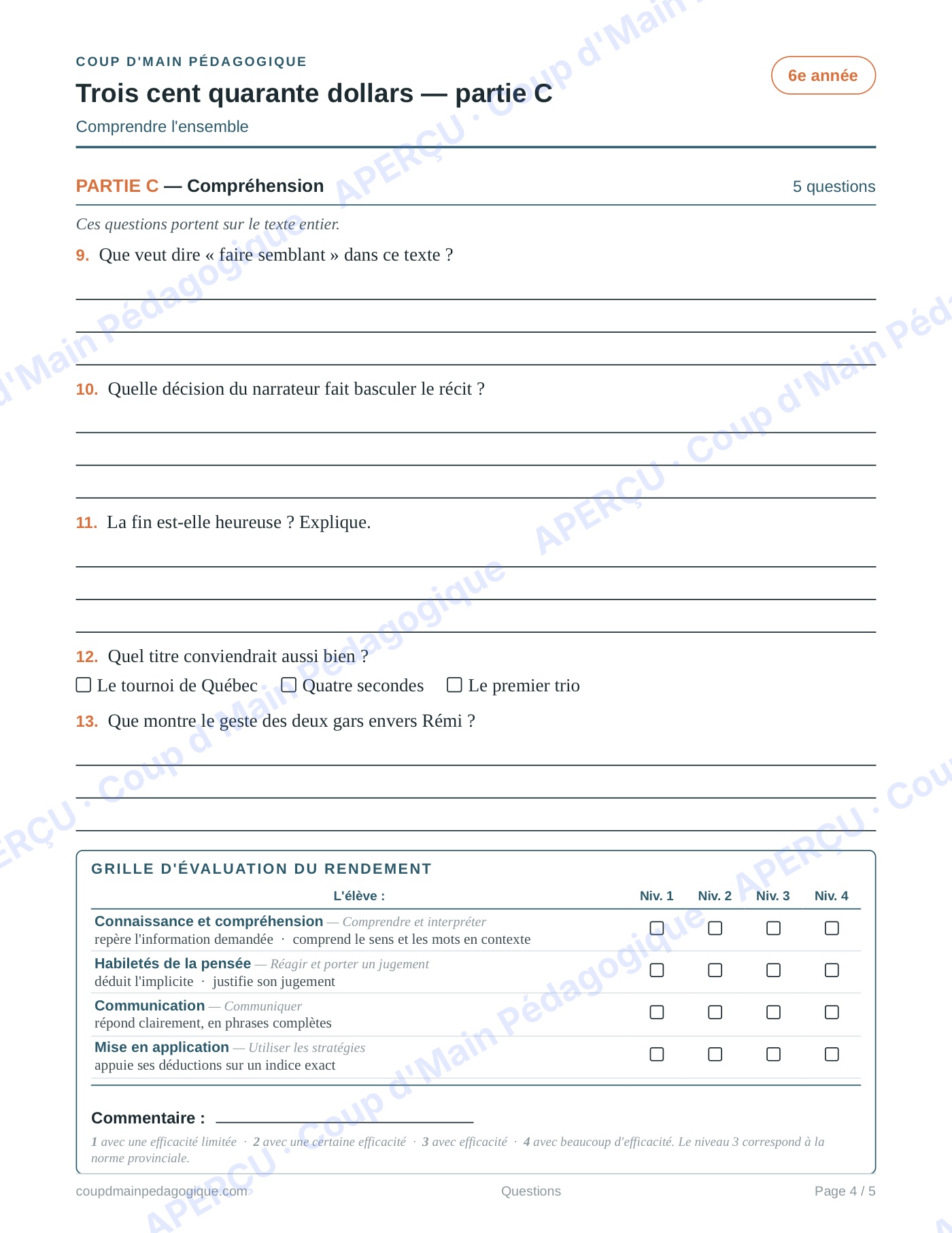 Page 4 — Évaluation sommative — 6e année, lecture