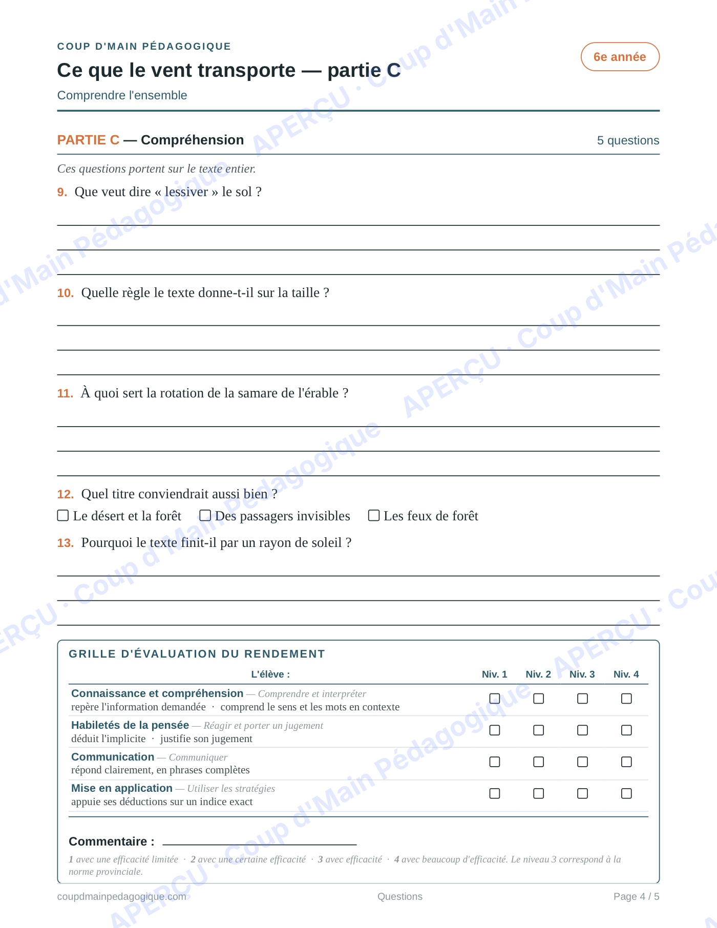 Page 4 — Évaluation formative — 6e année, lecture
