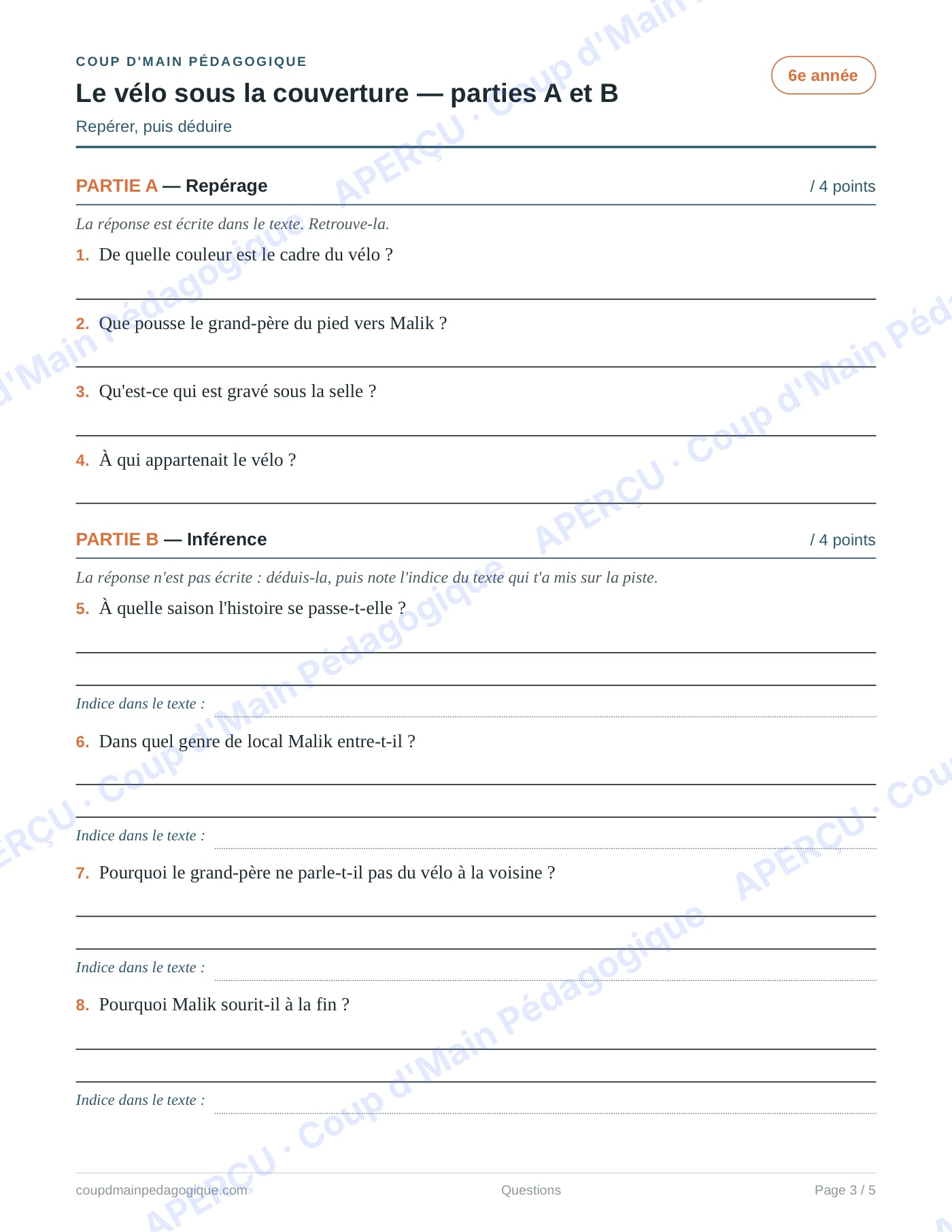 Page 3 — Recueil de 5 textes — 6e année, lecture