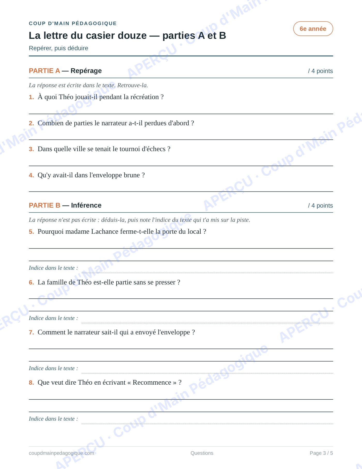 Page 8 — Recueil de 5 textes — 6e année, lecture