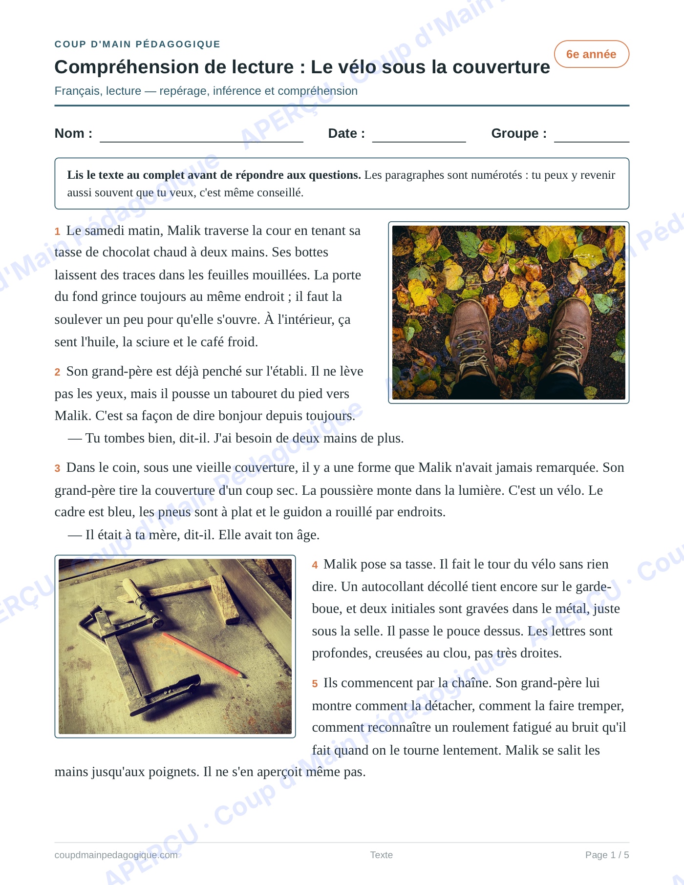 Page 1 — Recueil de 10 textes — 6e année, lecture