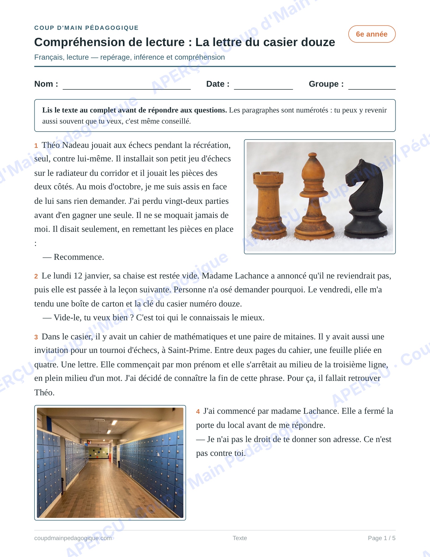 Page 6 — Recueil de 10 textes — 6e année, lecture