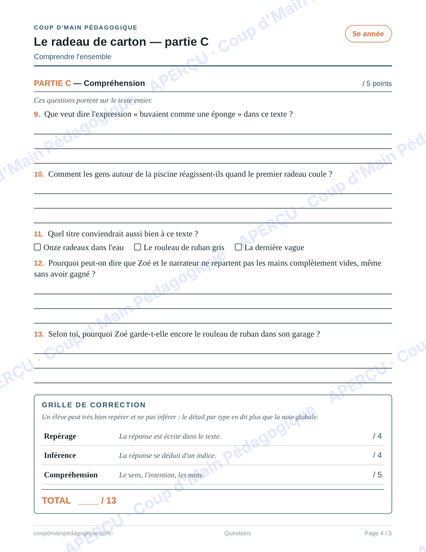 Page 4 — Recueil de 5 textes — 5e année, lecture