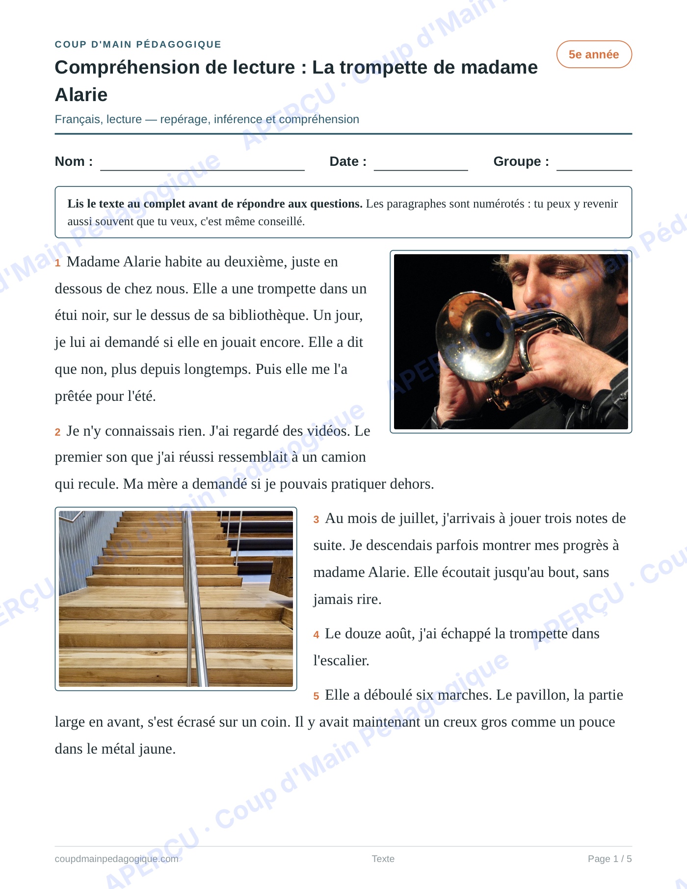 Page 6 — Recueil de 5 textes — 5e année, lecture