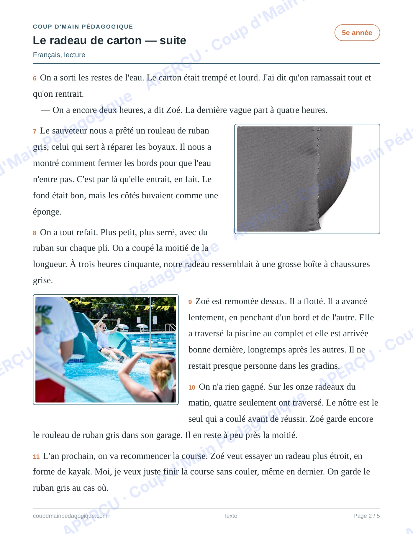 Page 2 — Recueil de 10 textes — 5e année, lecture