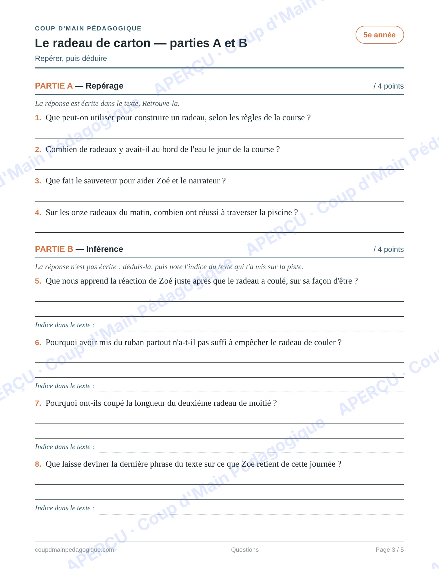 Page 3 — Recueil de 10 textes — 5e année, lecture