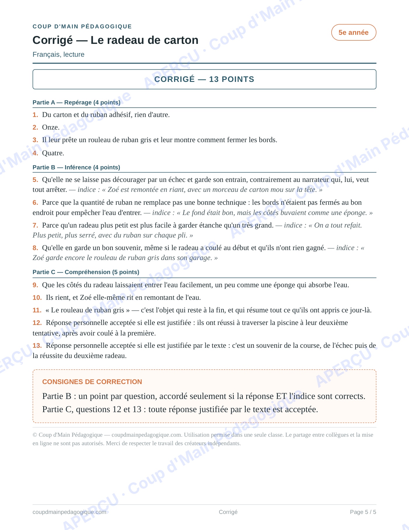 Page 5 — Recueil de 10 textes — 5e année, lecture