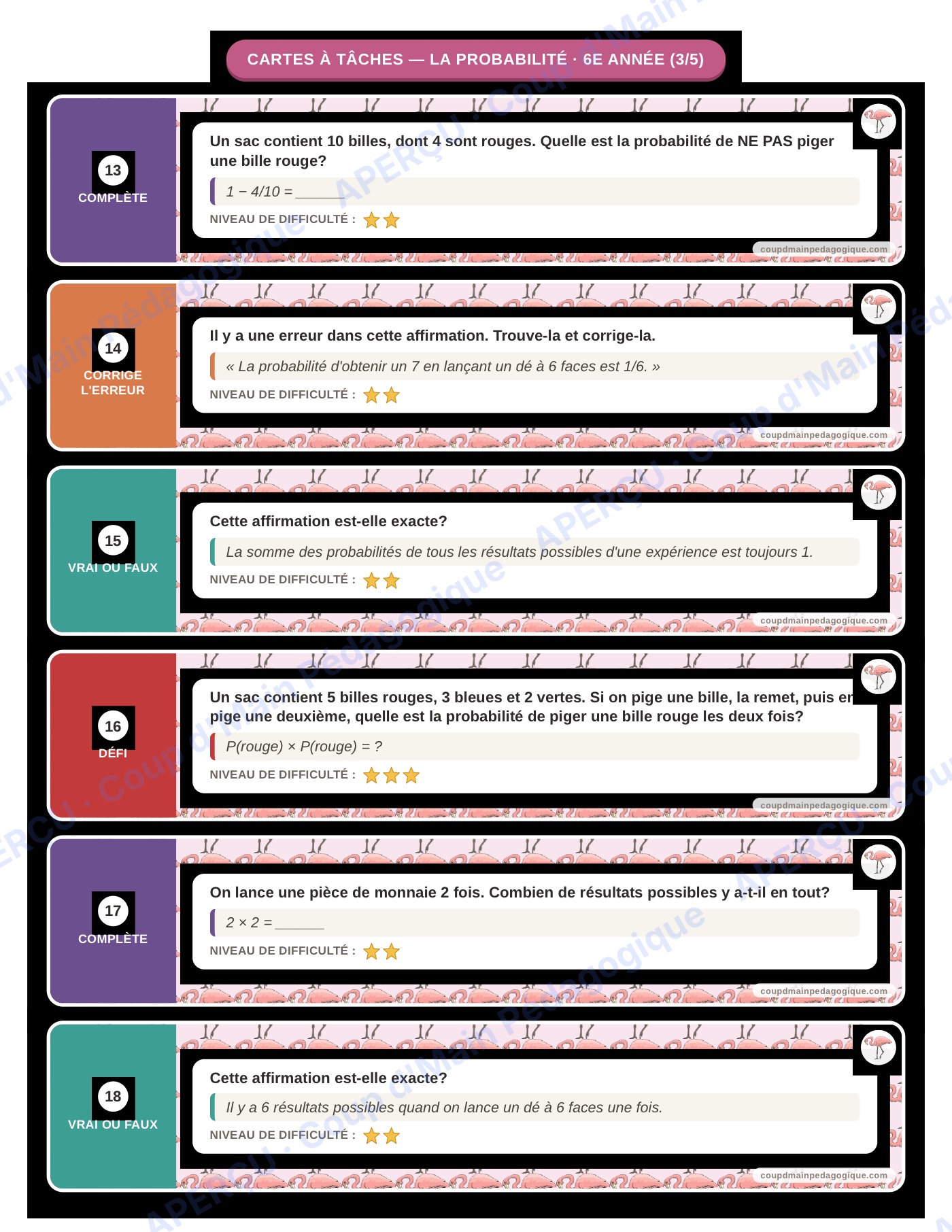 Page 3 — La probabilité — 6e année, cartes à tâches
